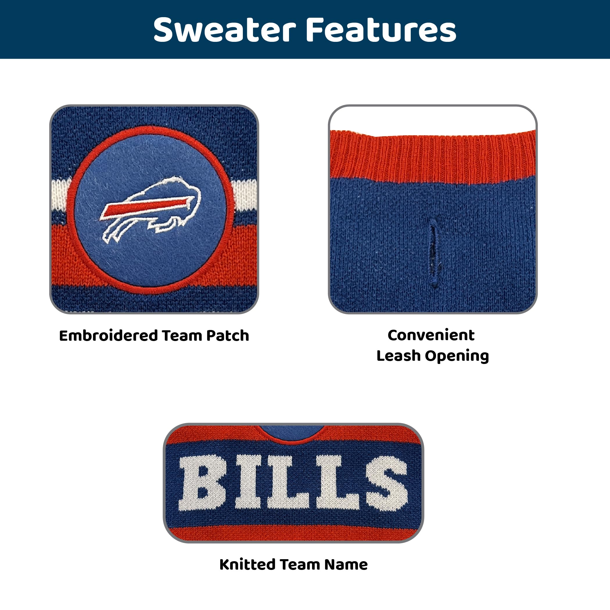 Pets First Nfl Buffalo Bills Dog Sweater, Size Small. Warm And Cozy Knit Pet Sweater With Nfl Team Logo, Best Puppy Sweater For